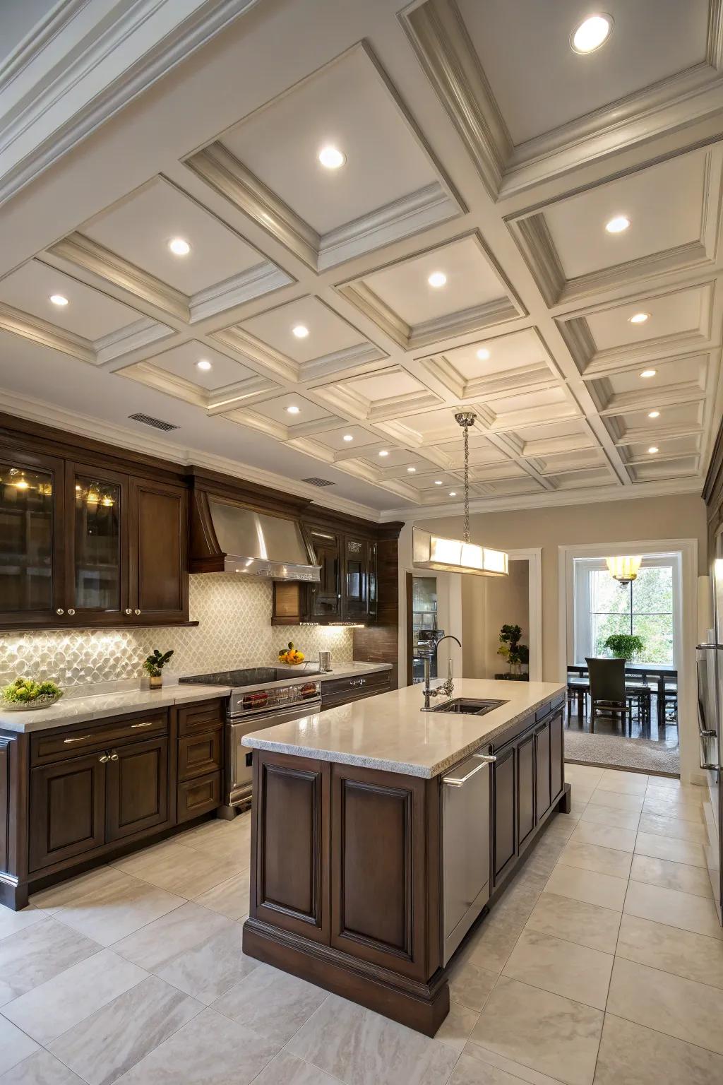 Bring a touch of class to your kitchen with a classic gridded ceiling.