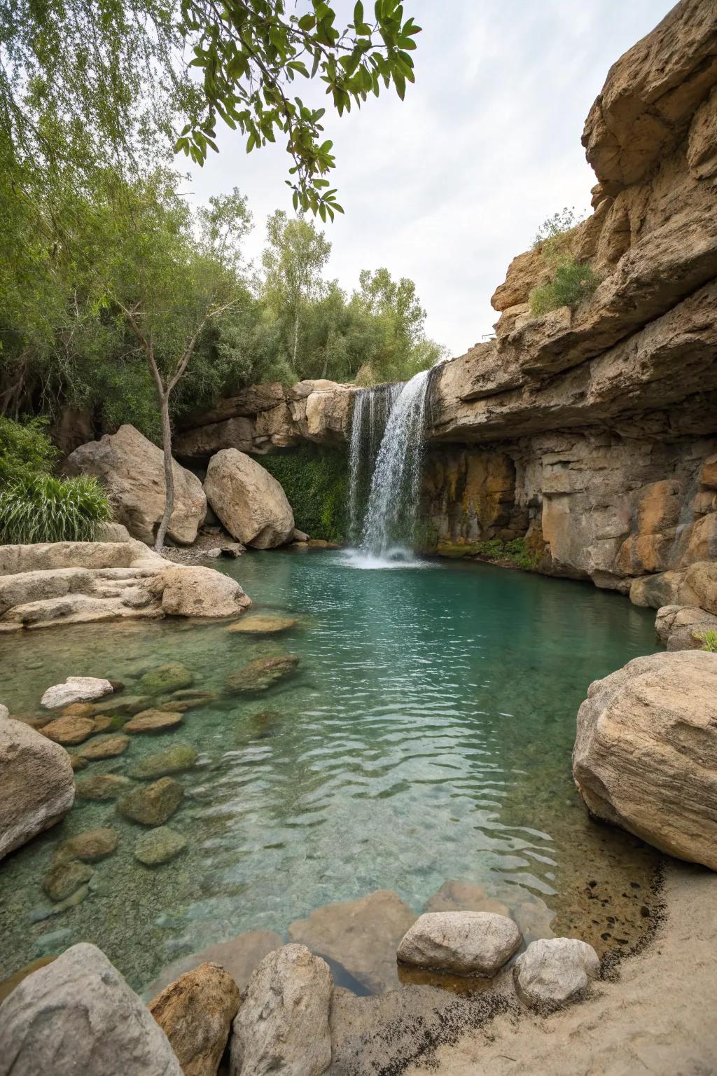 Rock features add drama and natural beauty to lagoon pools.