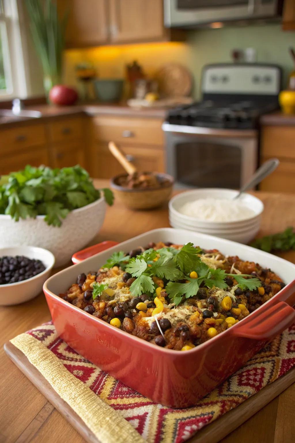 A Southwest turkey casserole fills your table with festive flavors.