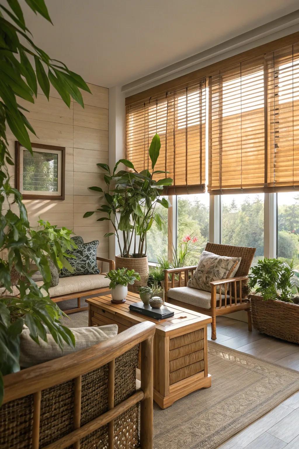 Bamboo blinds add a natural touch to your decor.