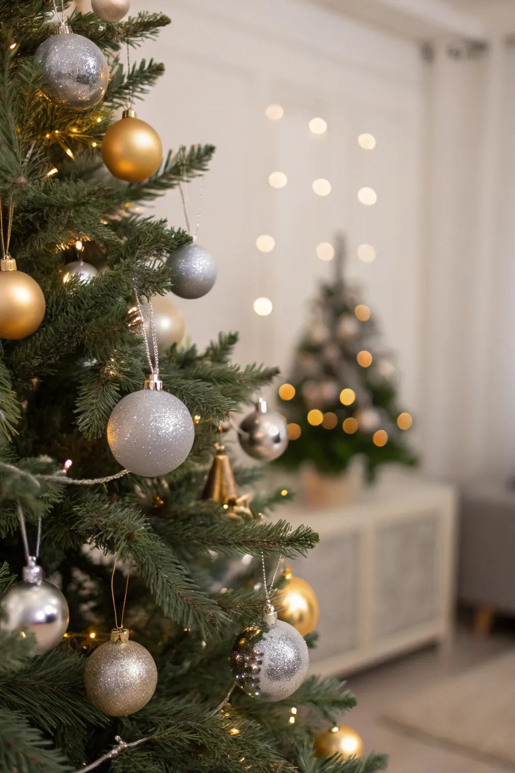 A Christmas tree displaying refined single-color decors for a minimalist impression.