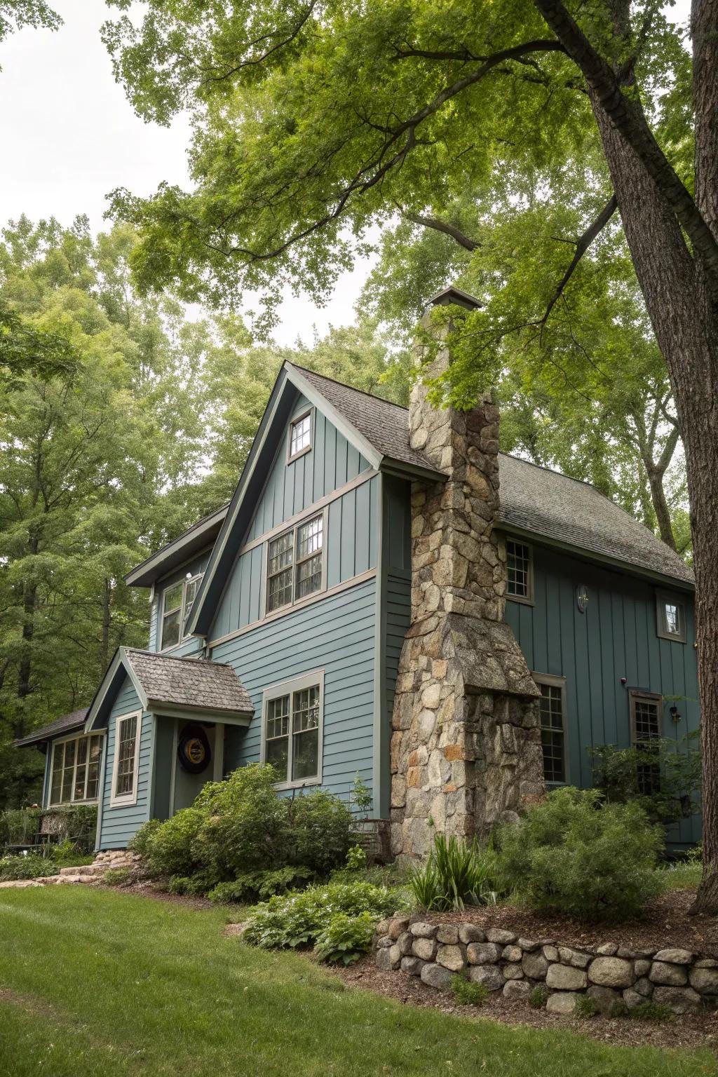 Blue-grey and stone accents create a calm, natural vibe.