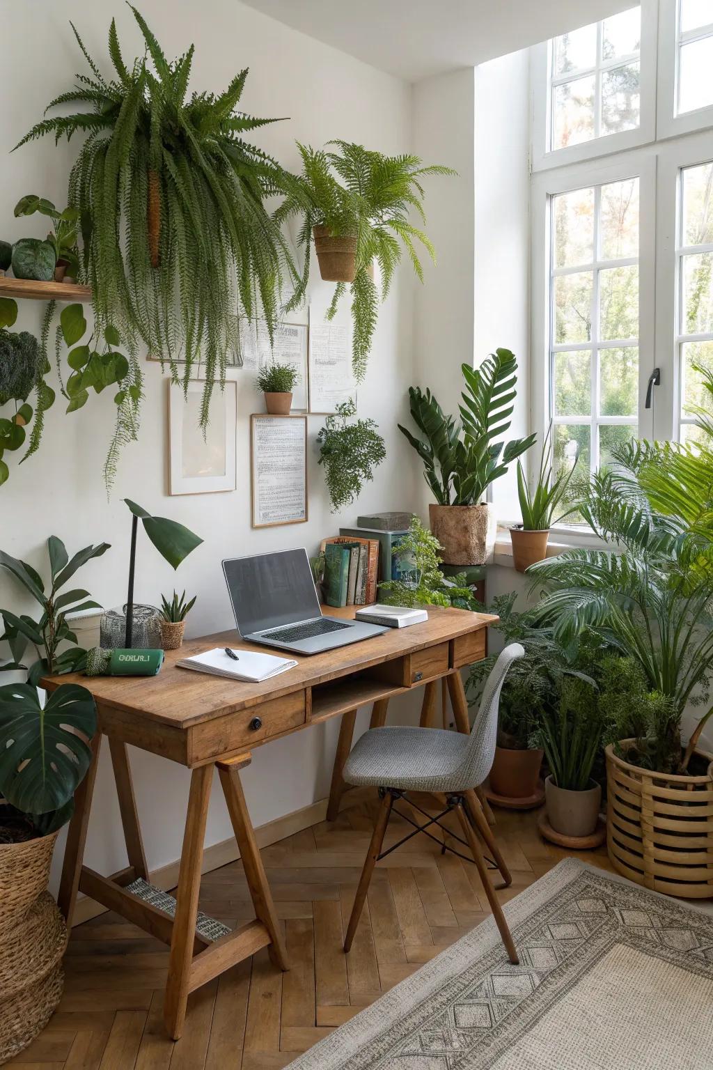 Greenery bringing life to a modern home office.