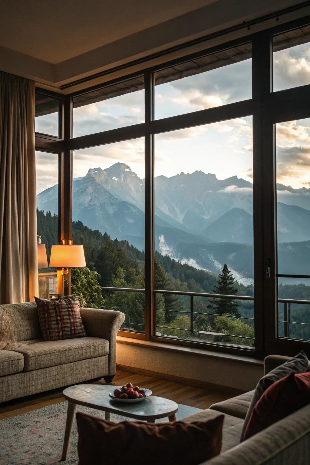 Large windows connect the indoors with nature.