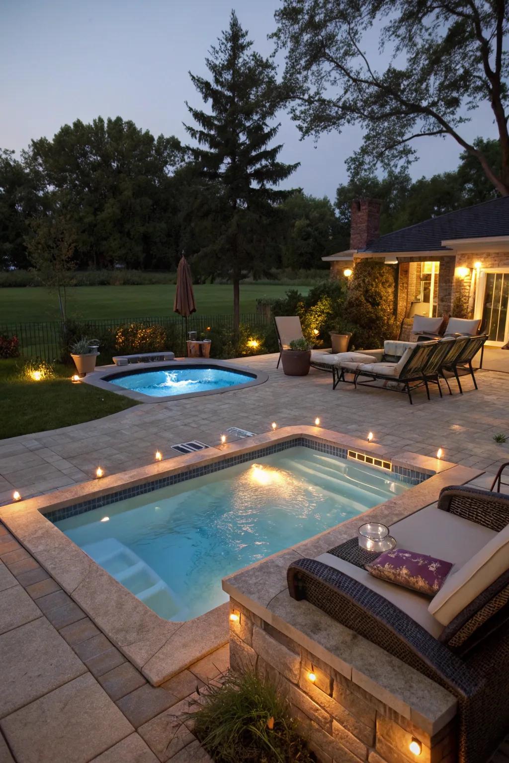 A whirlpool integrated within the pool space, delivering a snug locale for unwinding.