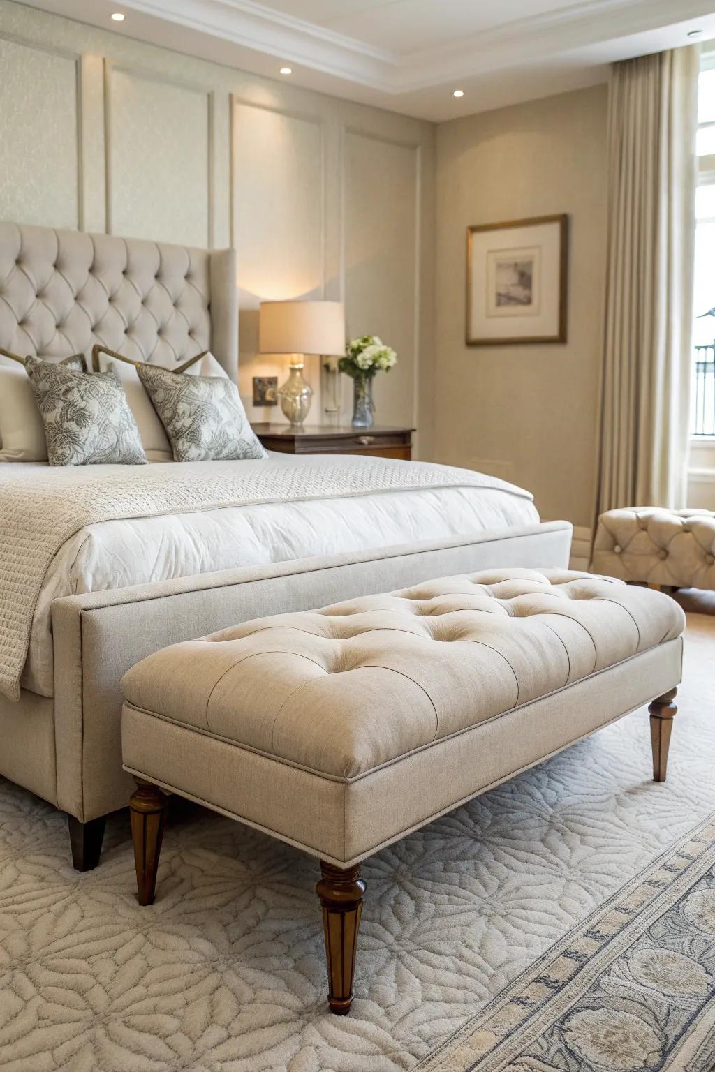 A plush ottoman enhancing bedroom luxury