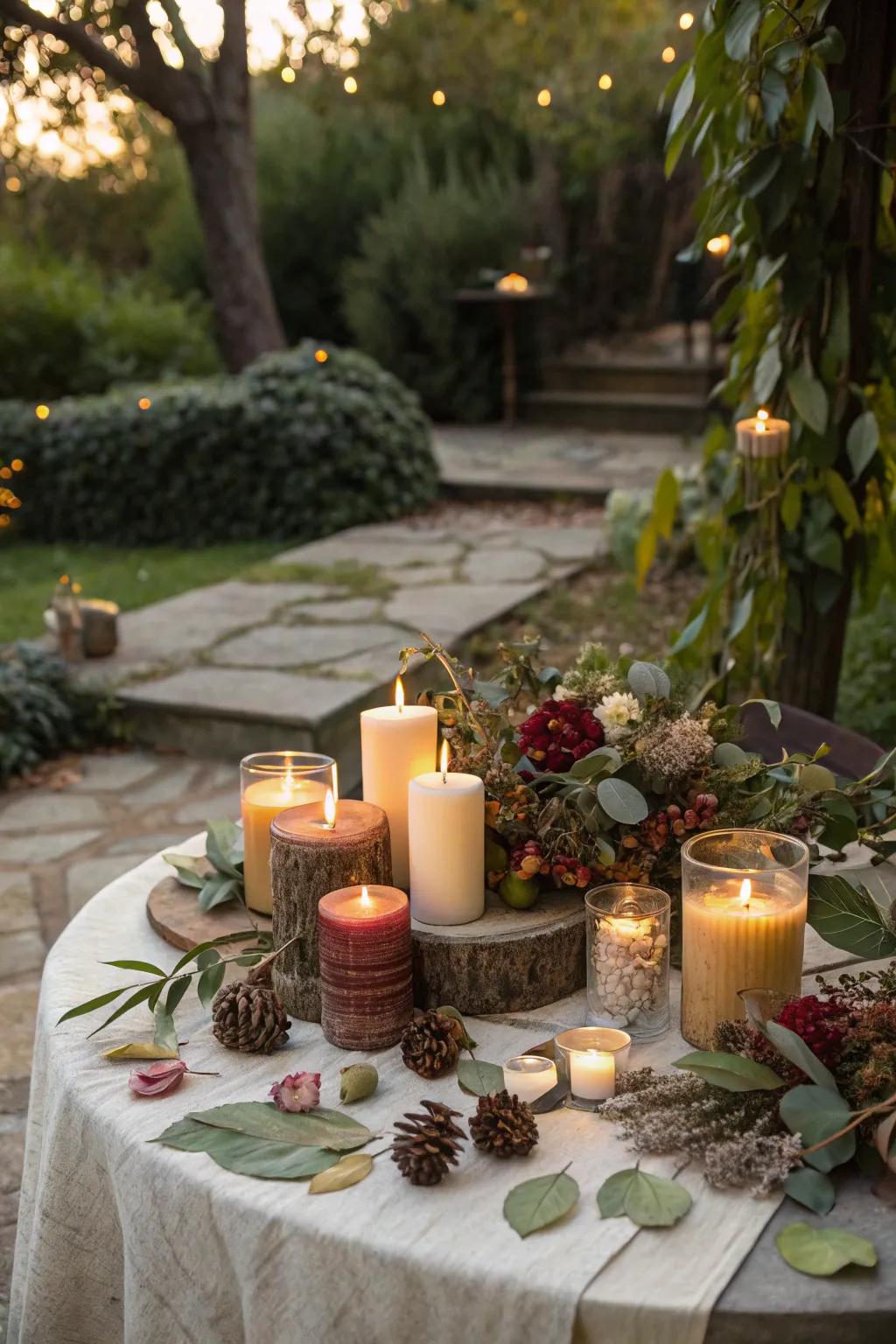 Tabletop candle clusters add elegance to any setting.