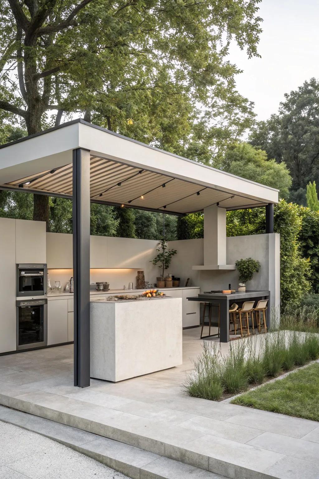 Achieve sophistication with a modern minimalist outdoor kitchen gazebo.