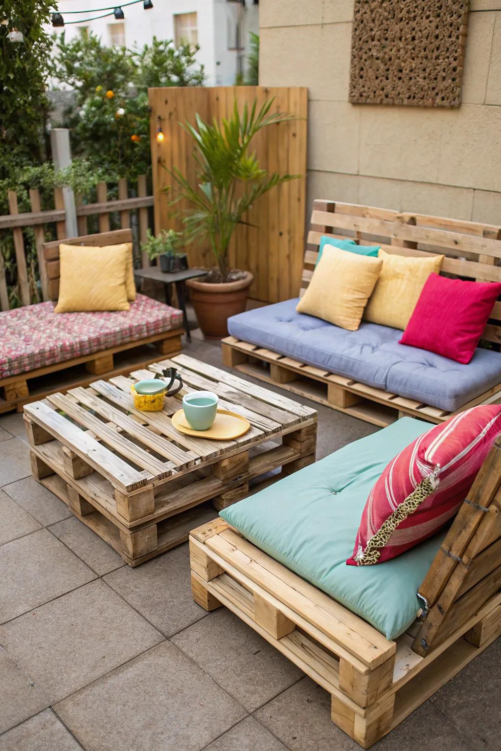 Pallet seating offers versatility and charm for creative outdoor spaces.