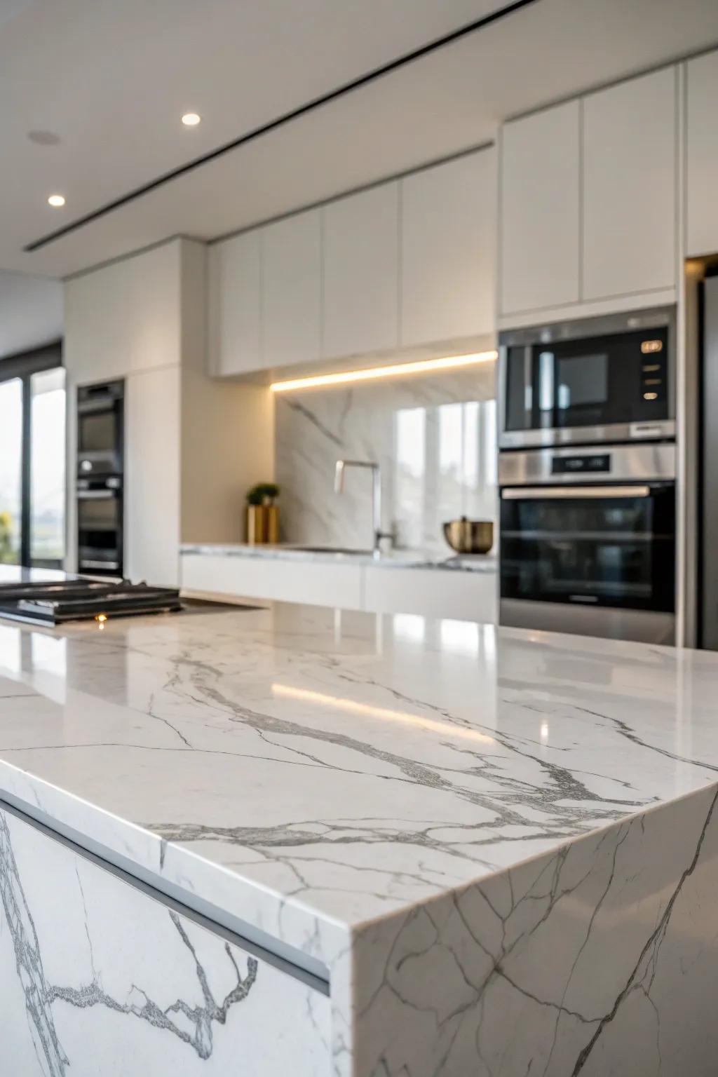 Deluxe materials such as marble add an air of sophistication.