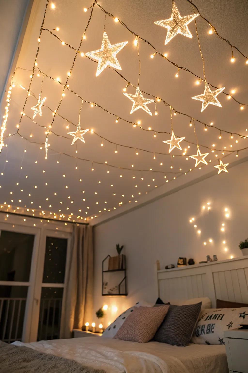 Create a starry night effect in your bedroom with LED lights.