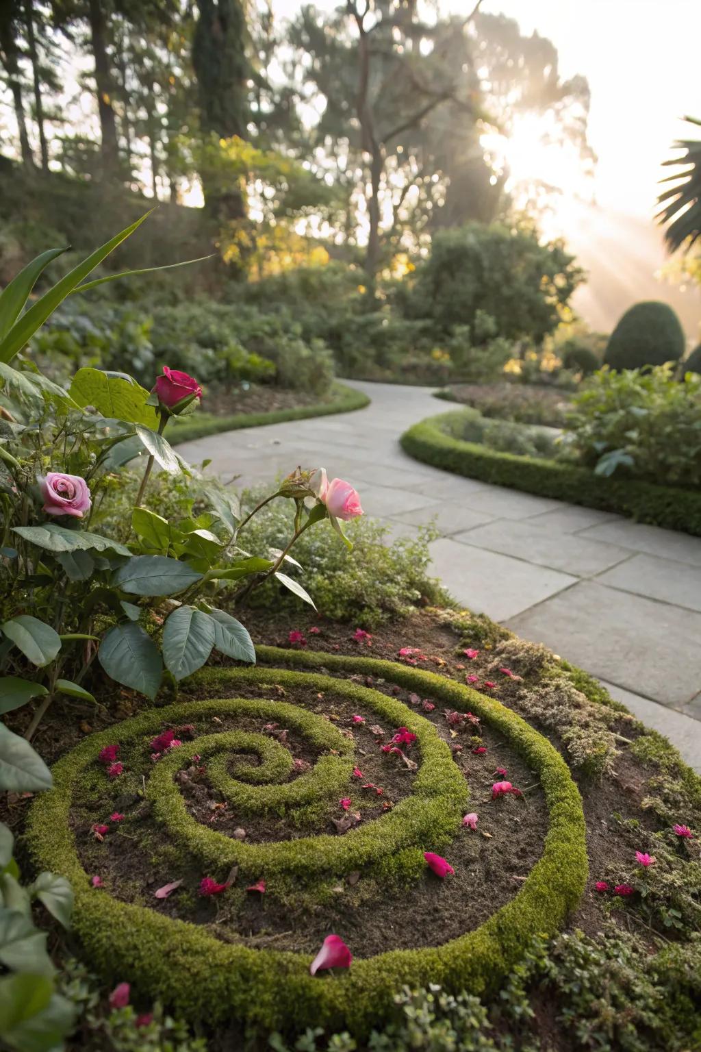 Craft playful shapes with rose moss for a unique garden twist.