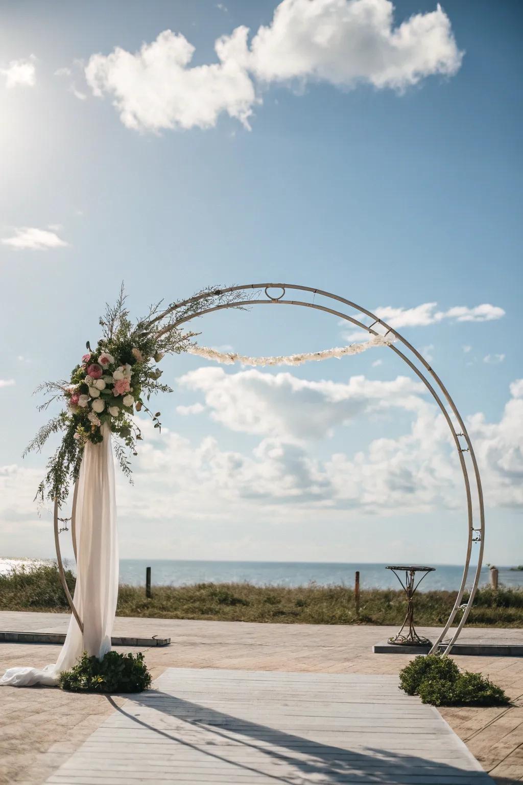 A minimalist round wedding arch emphasizing simplicity.