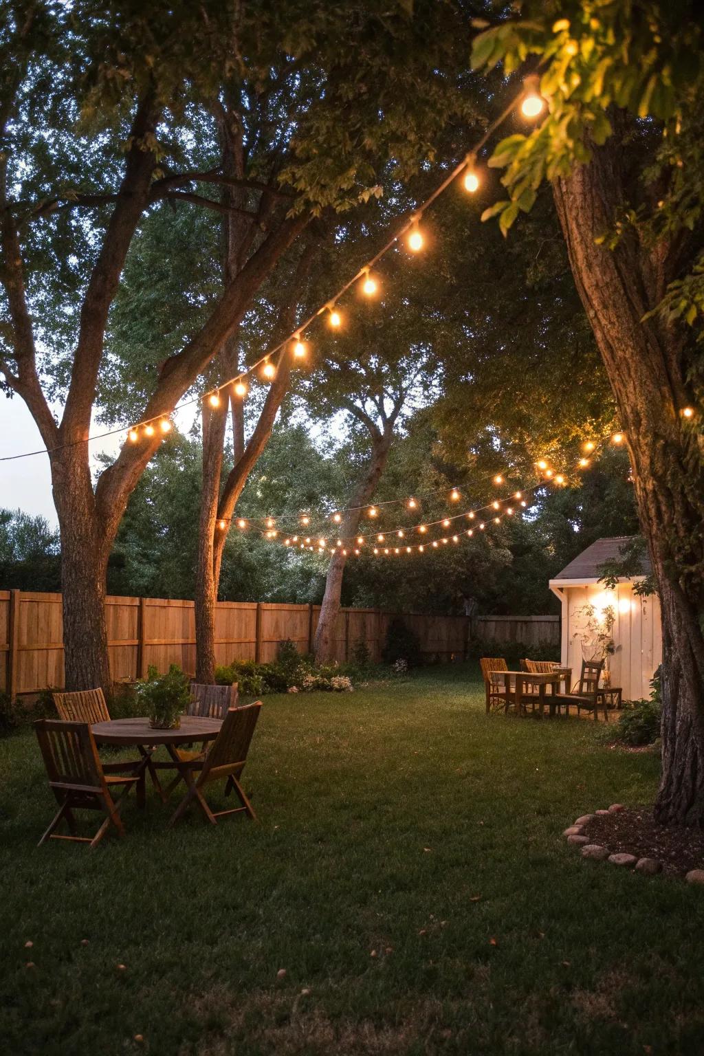 String lights bring a magical touch to any small backyard.