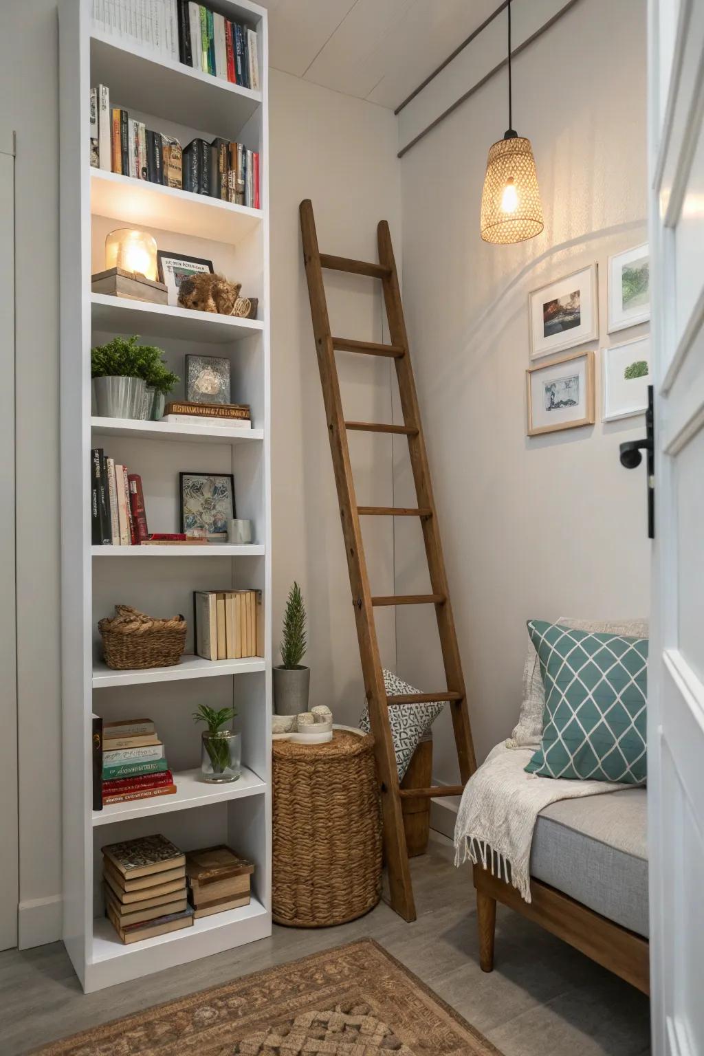 Ladder shelves are ideal for vertical storage.