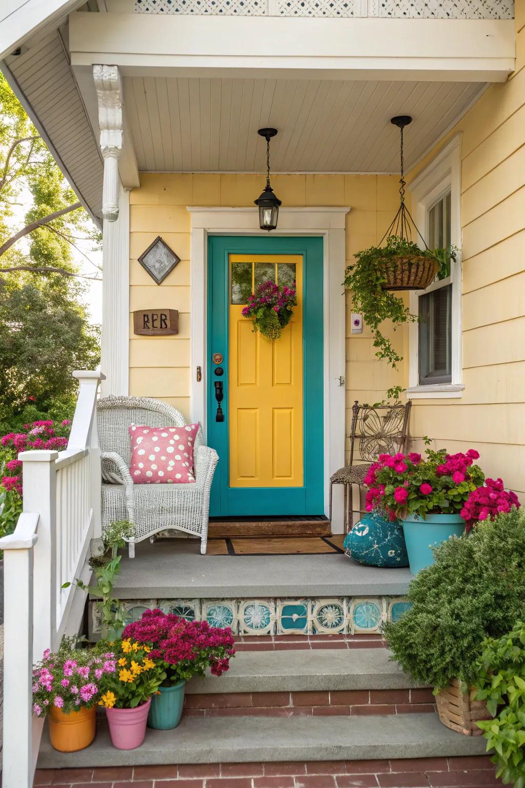 A bright front door adds a cheerful pop to your porch.