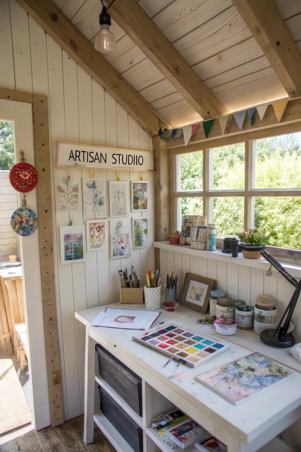 An inspiring artisan studio nestled within a small shed.