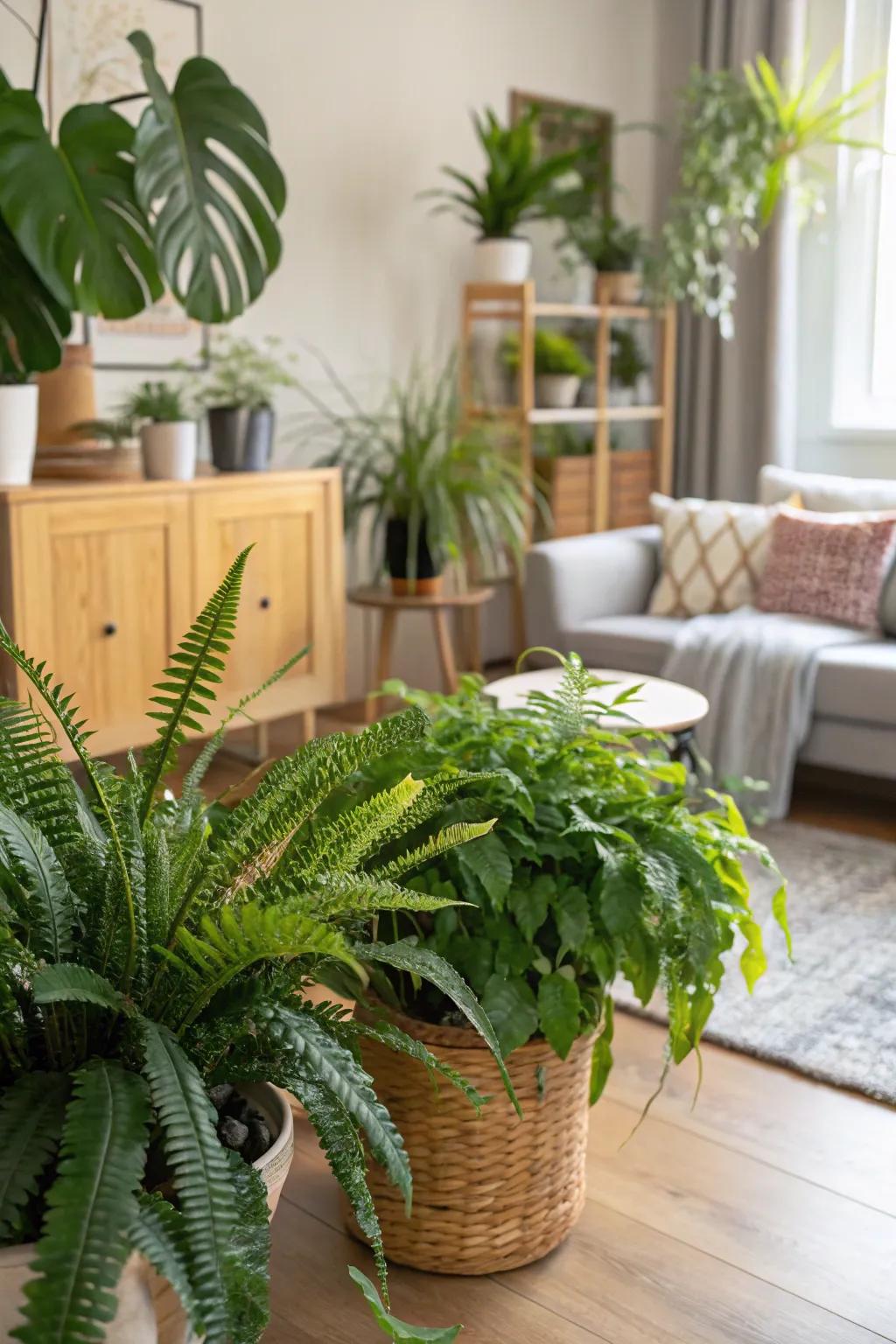 Houseplants add a fresh and lush feel to spring decor.