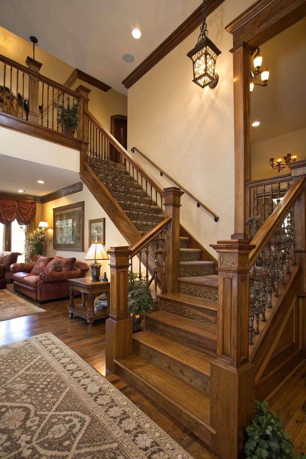Using luxurious wood details will bring a touch of warmth and sophistication to your stairs.