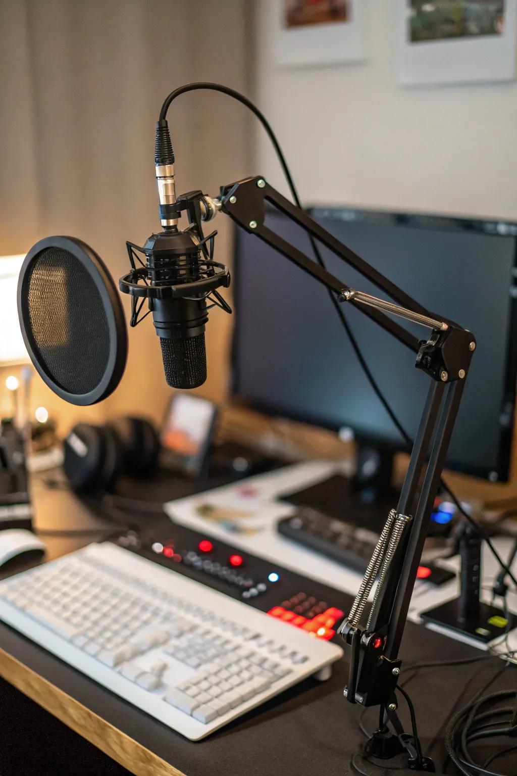 Achieve crystal-clear sound quality with a professional microphone setup.