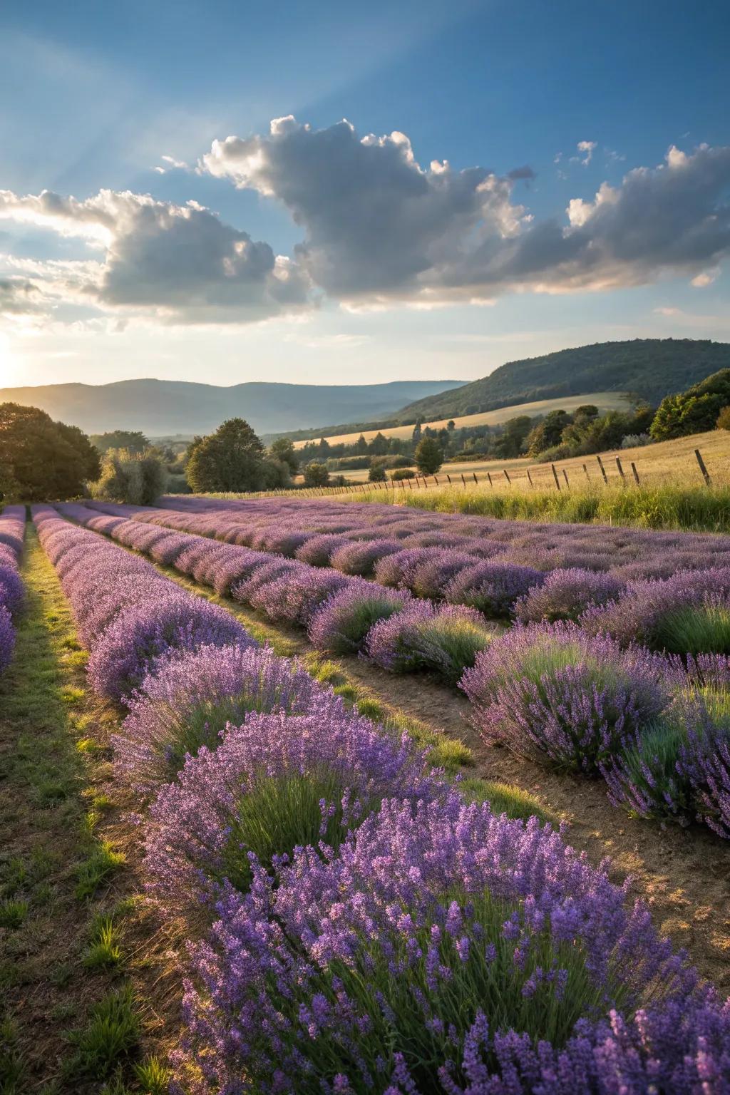 Lavender in radiant bloom, lending an air of purple elegance to your tea garden.
