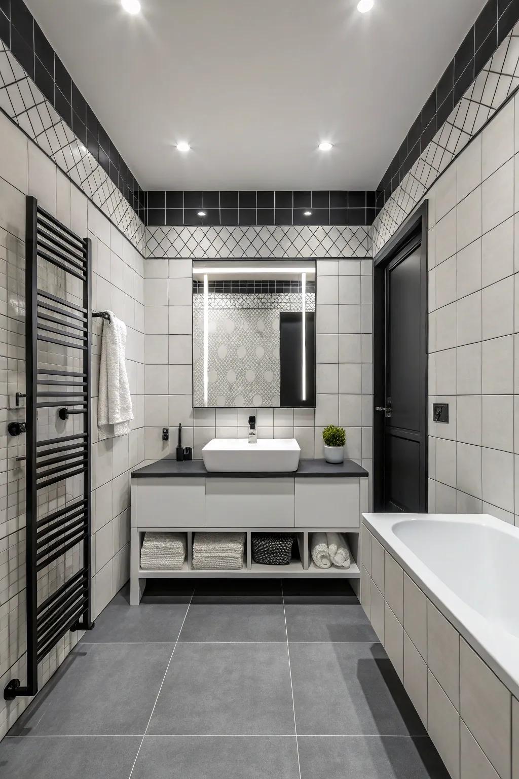 Embrace modern chic with a monochrome tile palette.