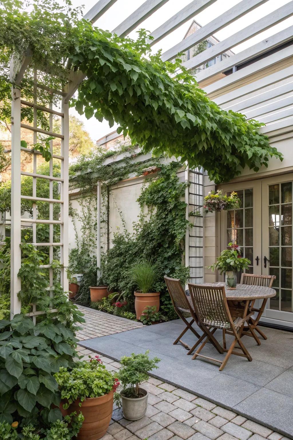 Enjoy a private sanctuary with a slatted trellis.