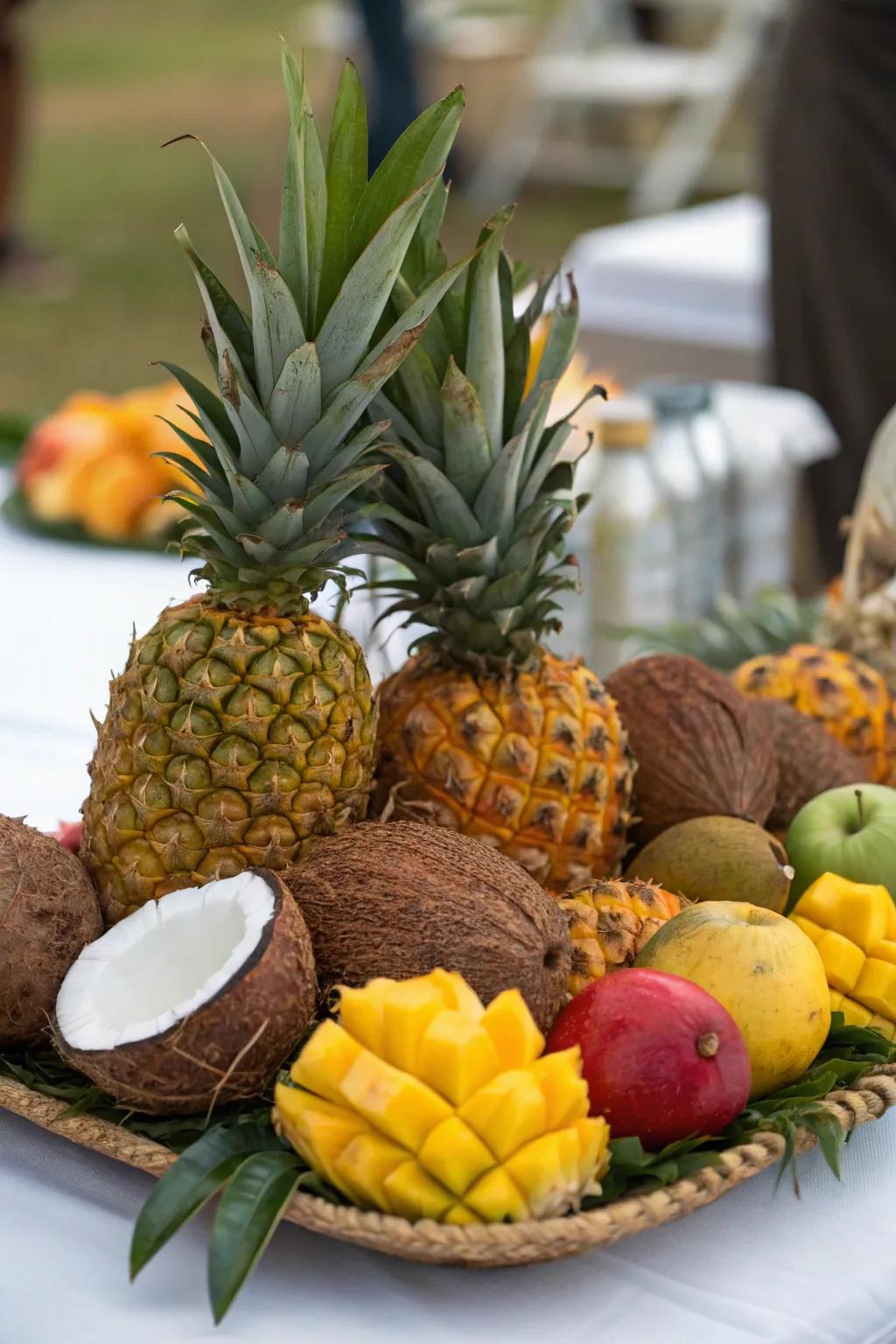 A vibrant tropical fruit centerpiece for your party table.