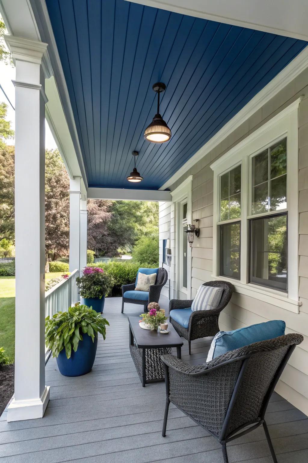 A vibrant vinyl ceiling can truly set your porch apart.