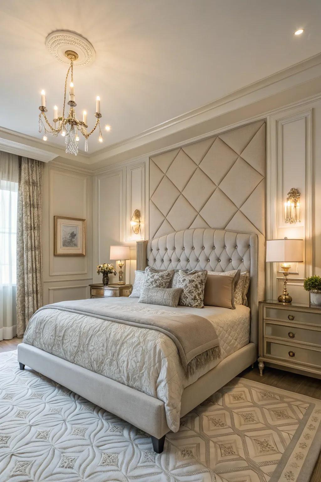 An accent wall with wainscoting can transform your bedroom into a luxurious retreat.