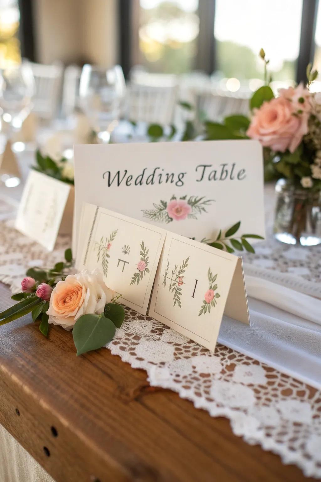 Personalized name tags elegantly placed on a wedding table, adding a personal touch.