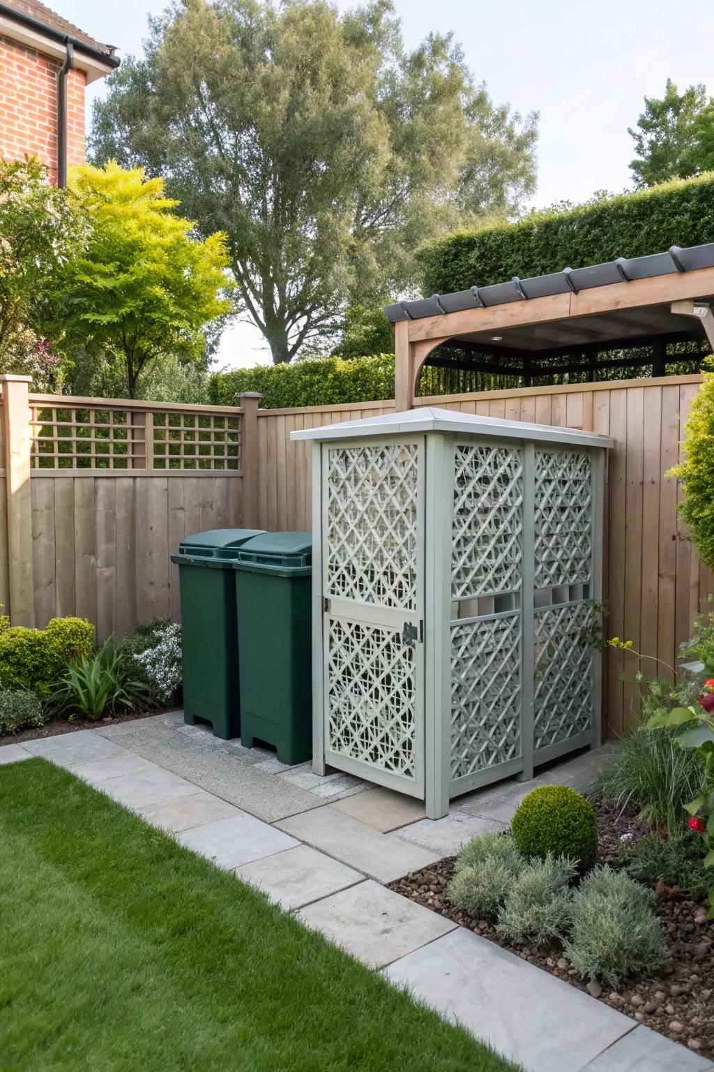 Add a modern touch with latticed wheelie bin stores.