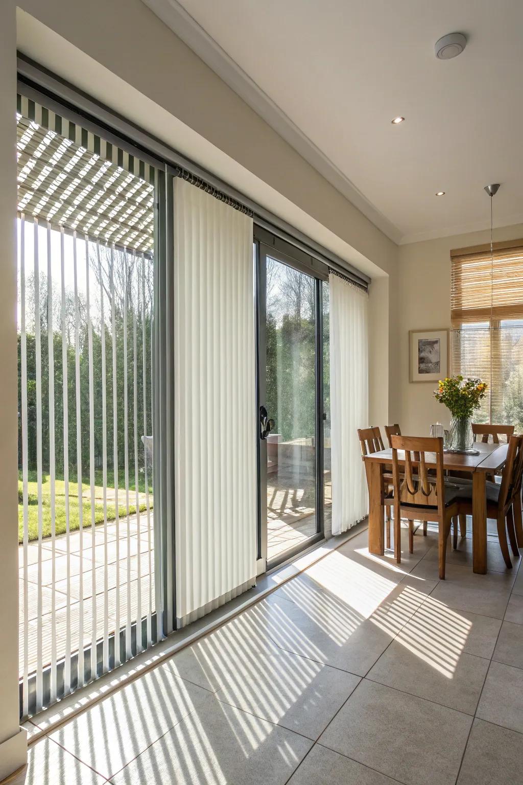 Vertical blinds offering practical light control in a dining space