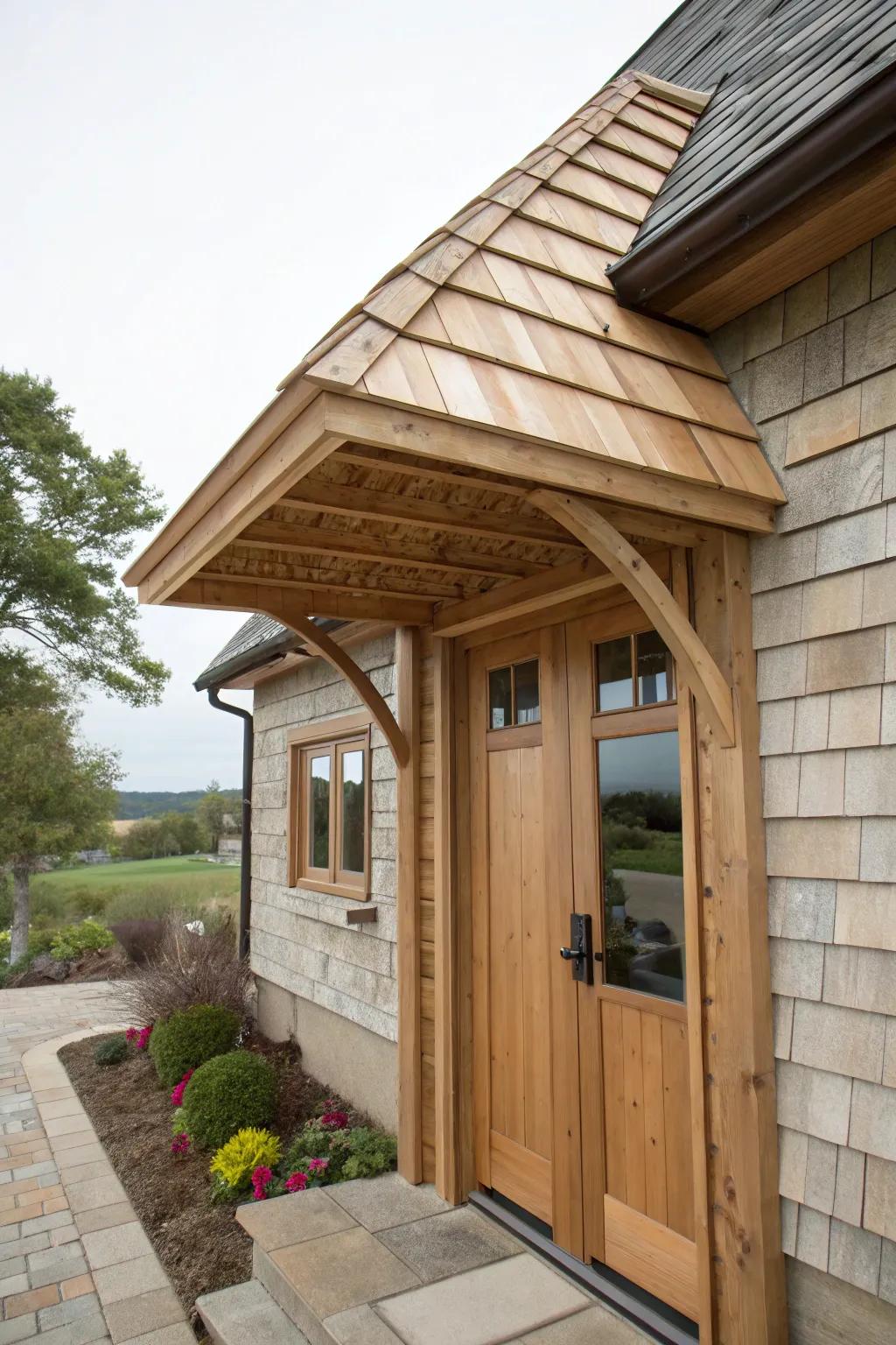 Panels contributing a timeless sensation to a timber shelter.