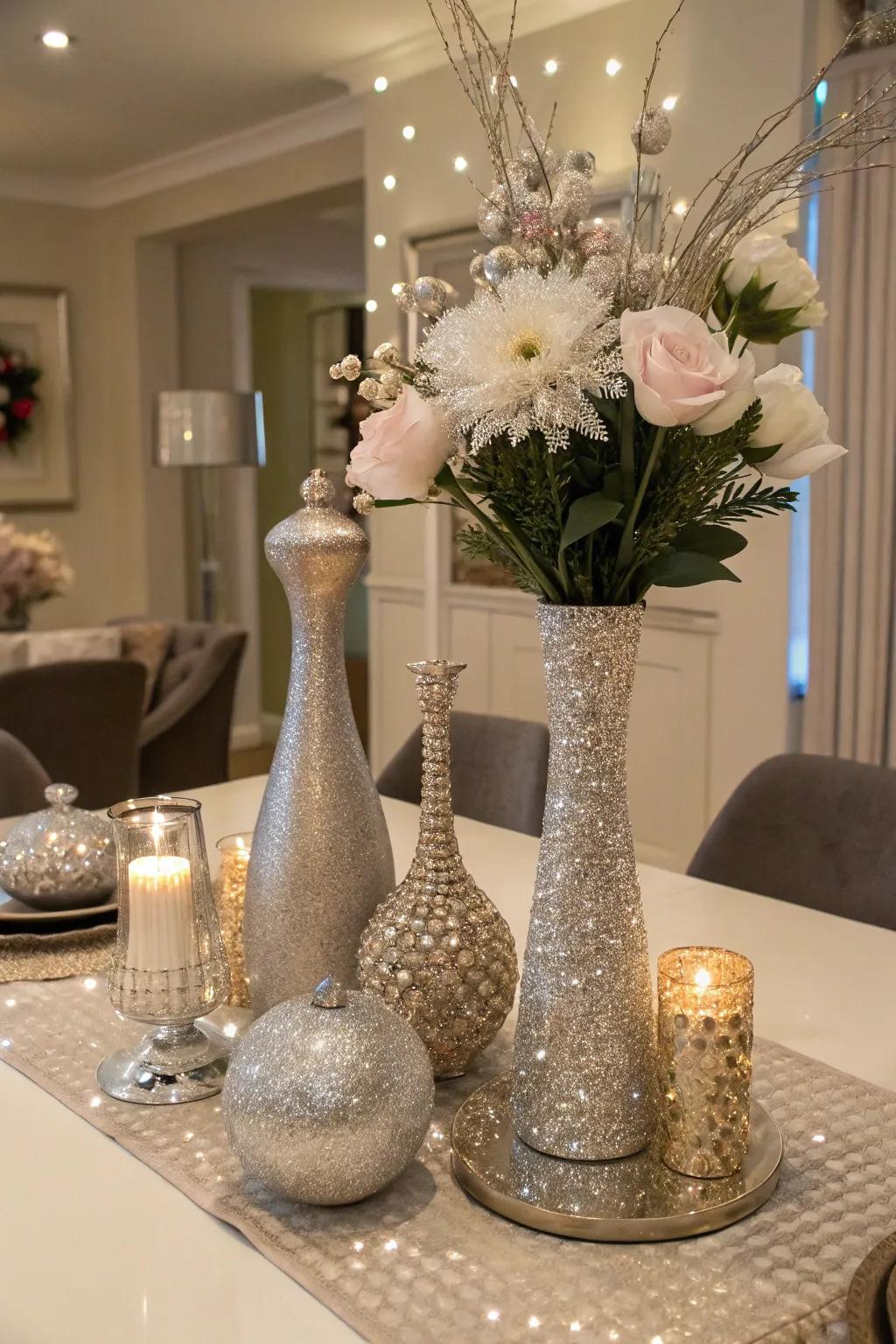 Sparkling centerpieces that gleam beautifully under the party lights.