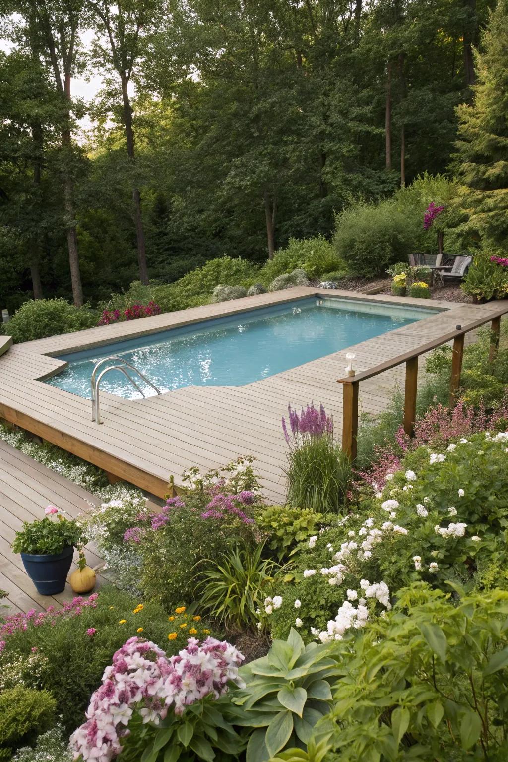 Lush landscaping can turn your pool area into a peaceful retreat.