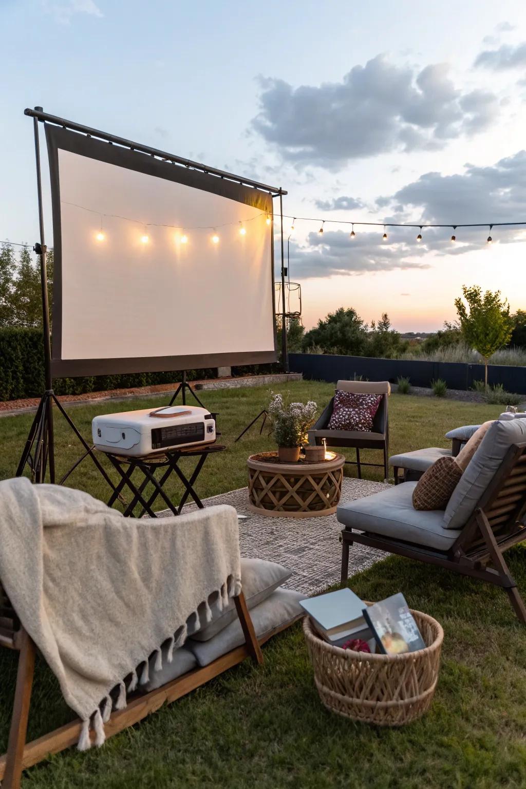 Relish a film beneath the celestial canopy with an open-air cinematic arrangement.