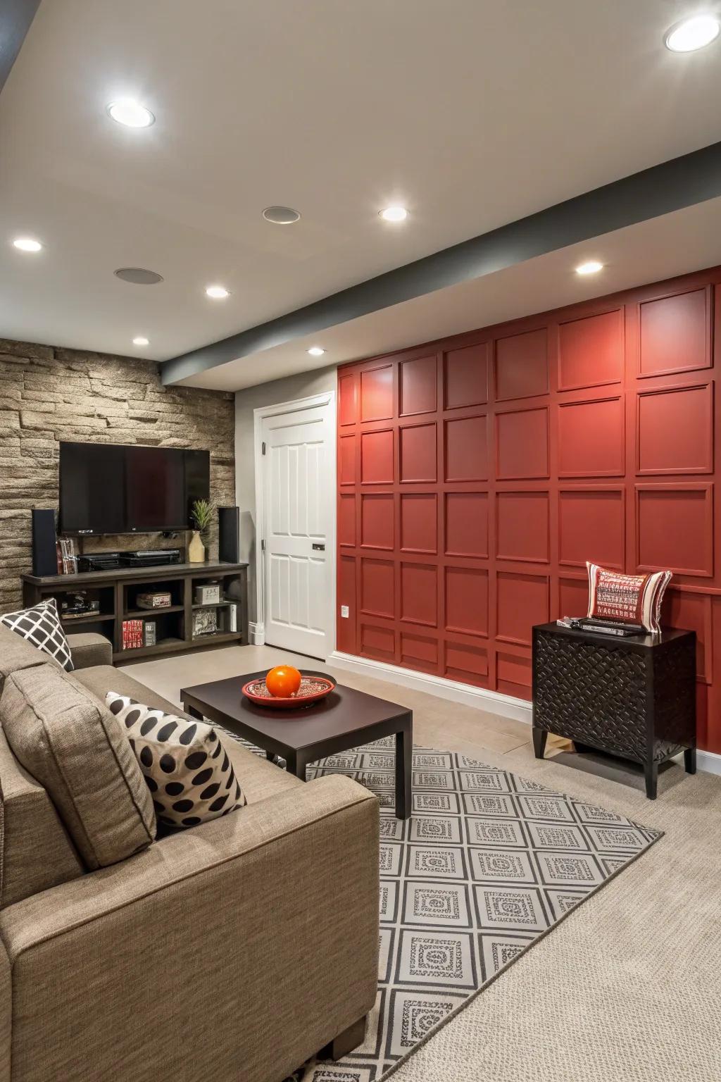 Accent walls add a bold statement to your basement.