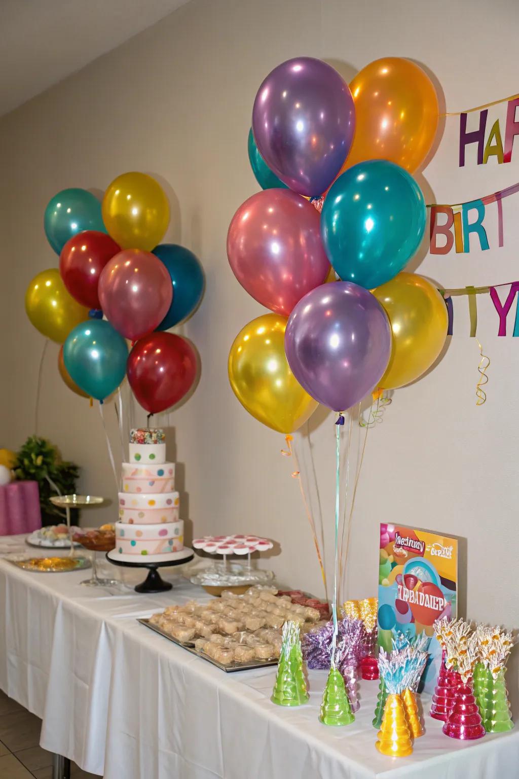 Metallic balloons bring a playful yet sophisticated touch to your party decor.