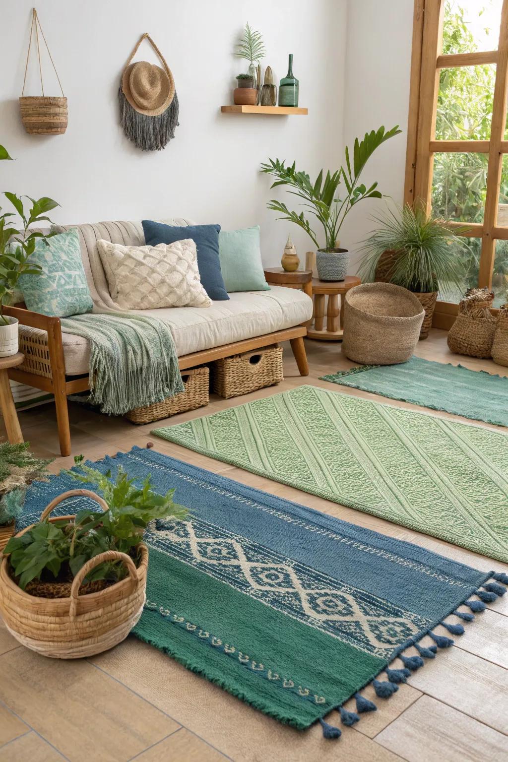 Superimposed floor coverings present texture and coziness to your residing area.
