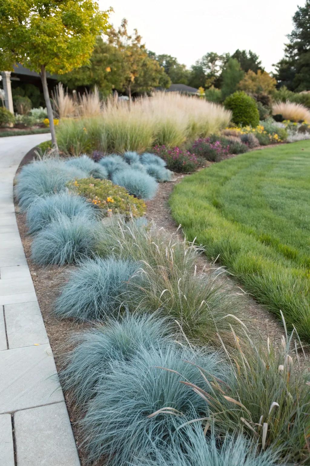 Blue Fescue adds seasonal color changes to the garden.