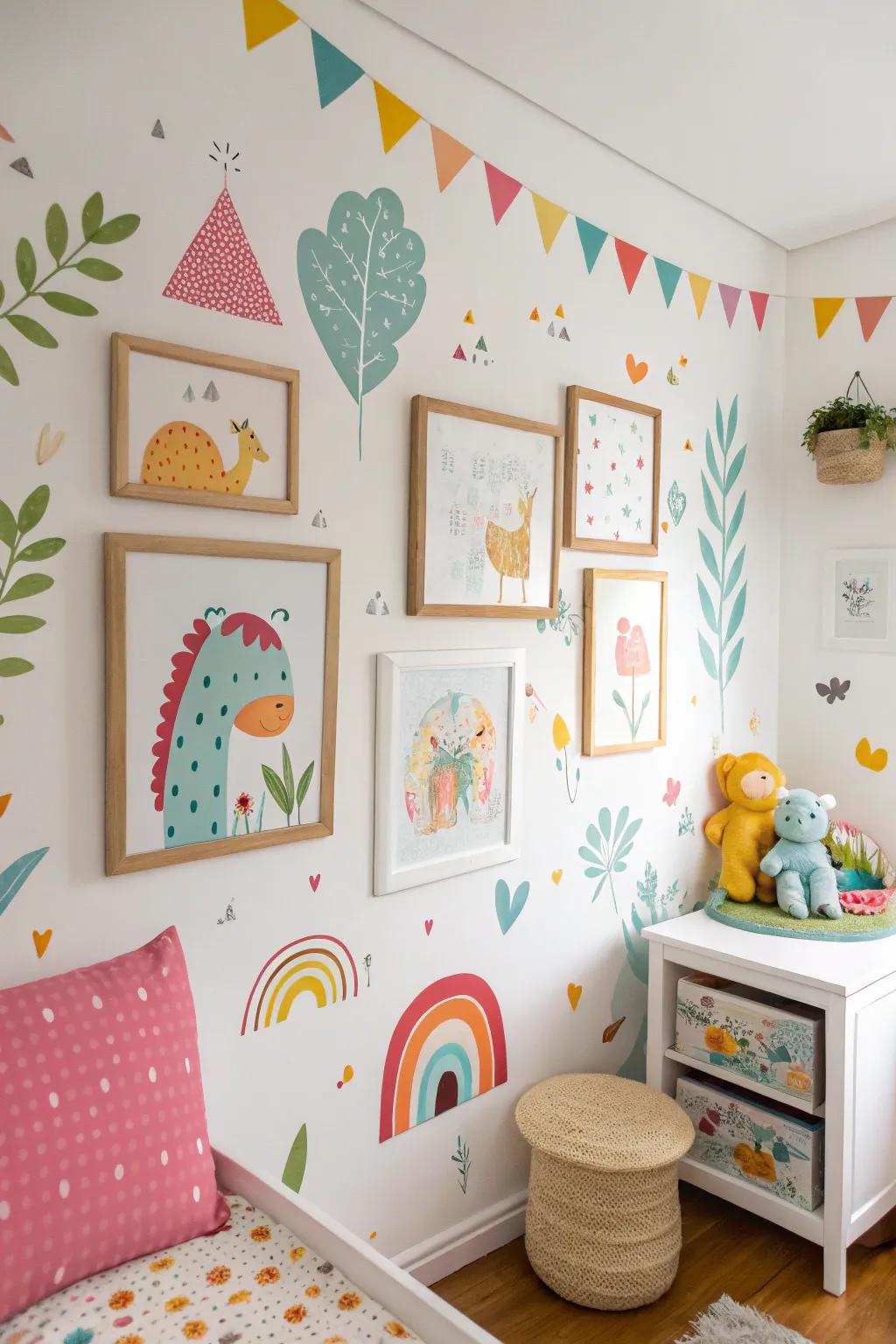 Wall decals and artwork add personality and inspire creativity in a child's room.