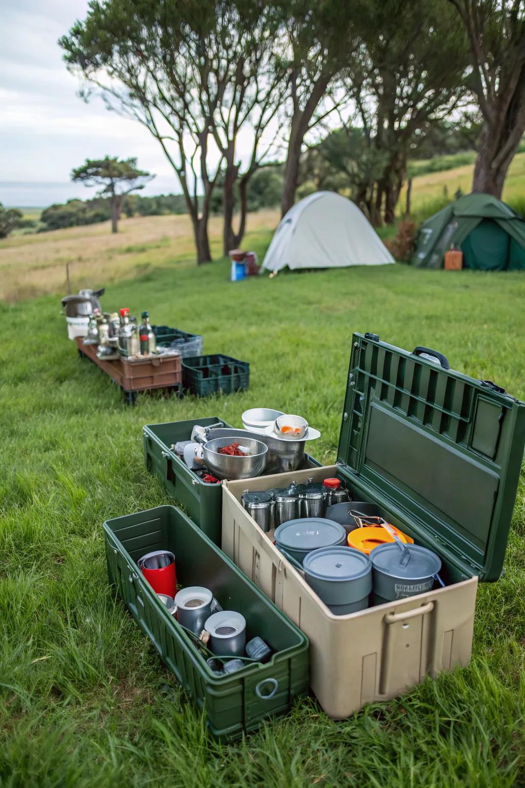 Efficient storage solutions for your camp kitchen.