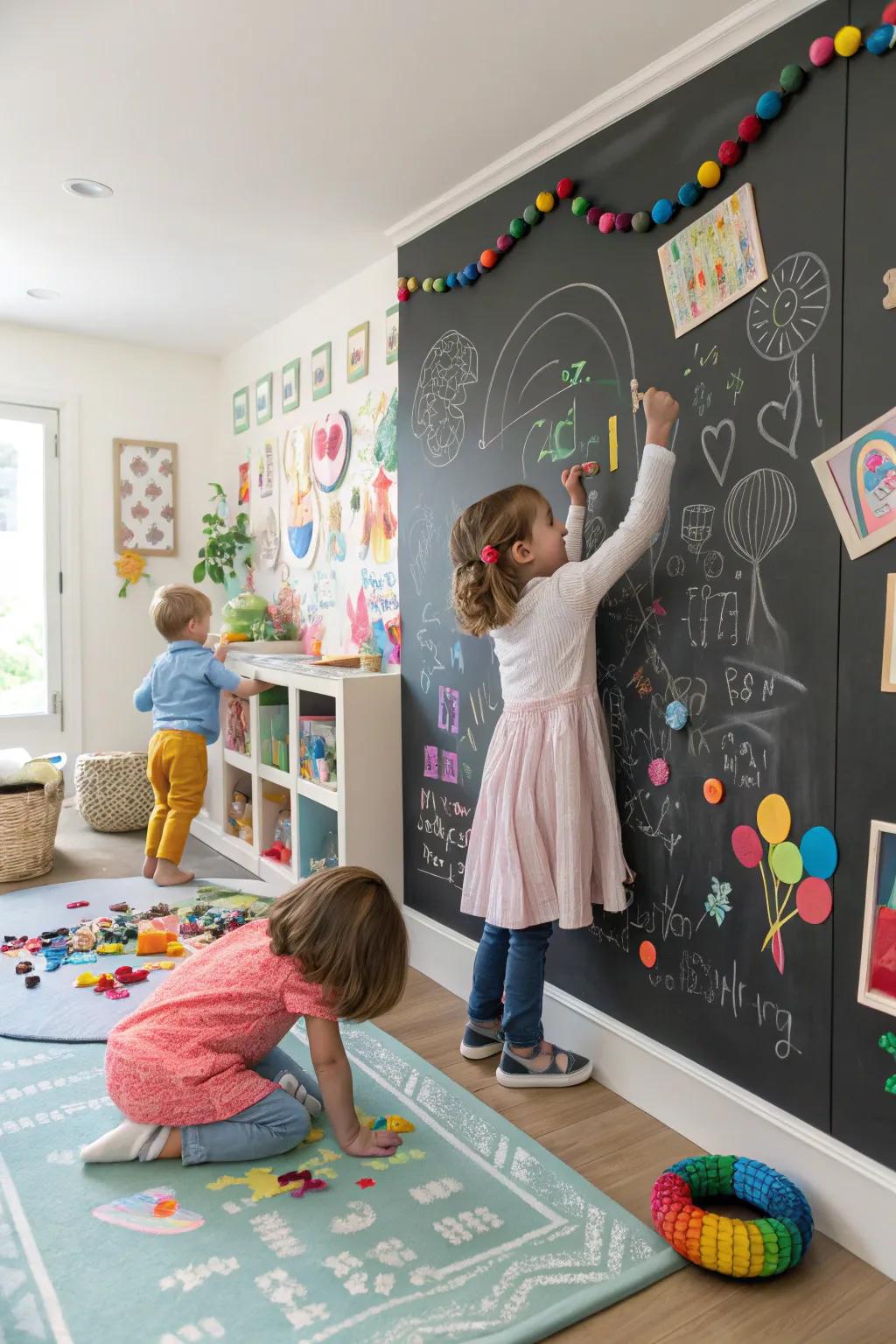 A magnetic chalkboard wall offers double the fun.