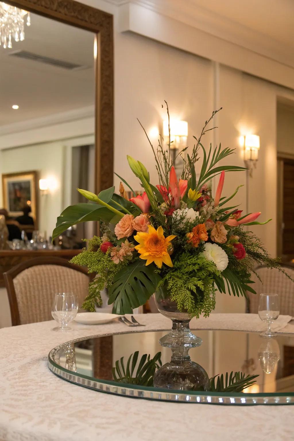 Mirrors enhance the beauty of your centerpieces.