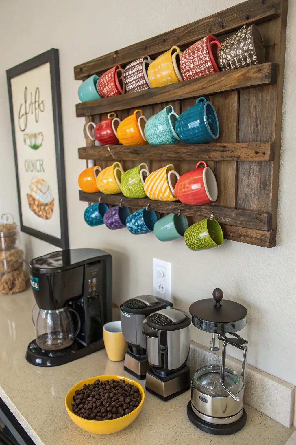 A creative mug display that adds charm to your space.