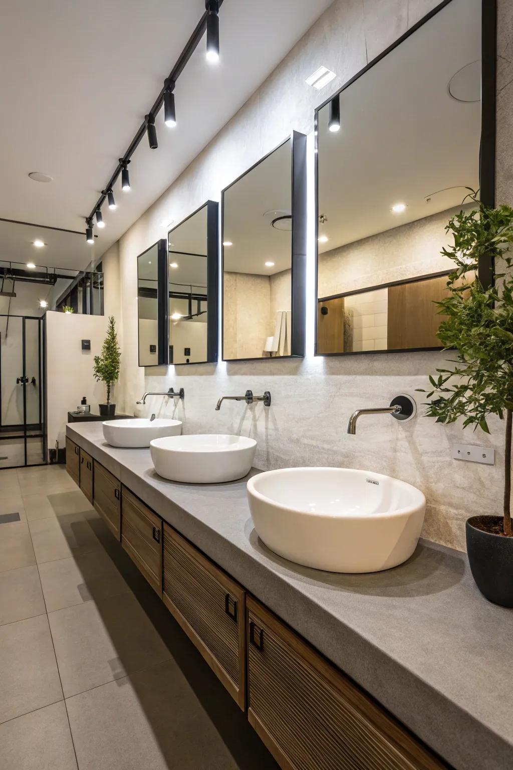 Bathroom showcasing sleek, wall-mounted fixtures.