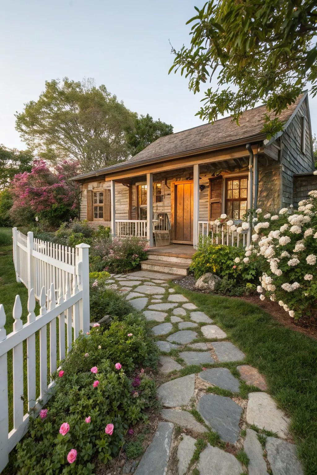Natural materials enhance the rustic charm of a cottage.