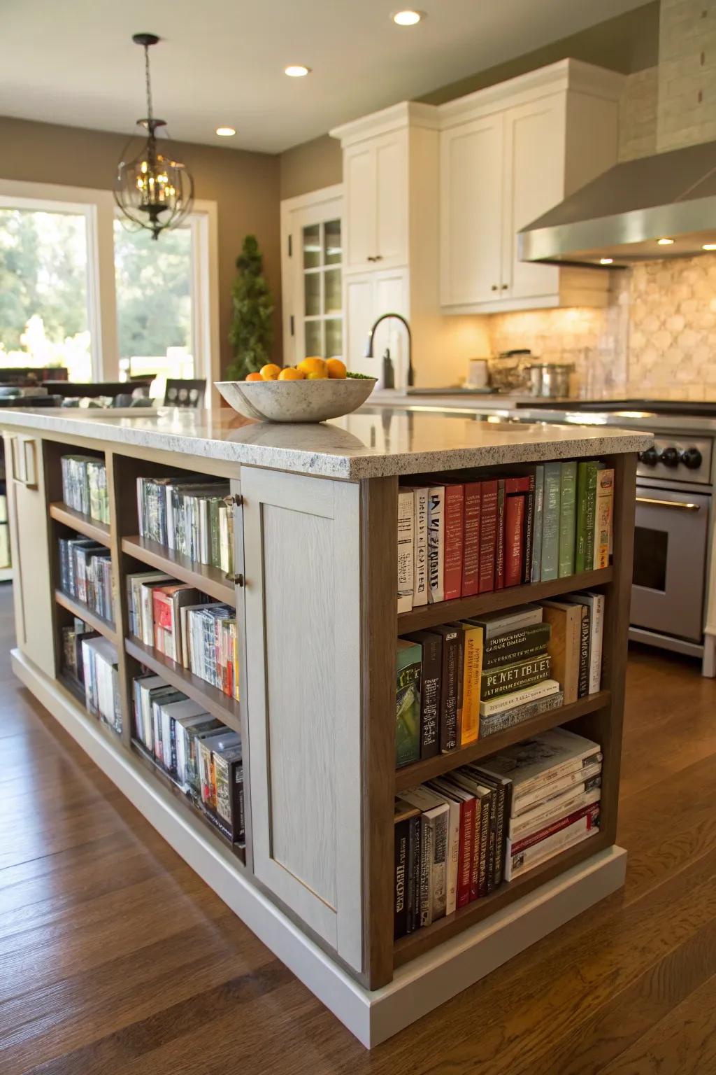 Functional shelving built into the end cap for added storage and style.