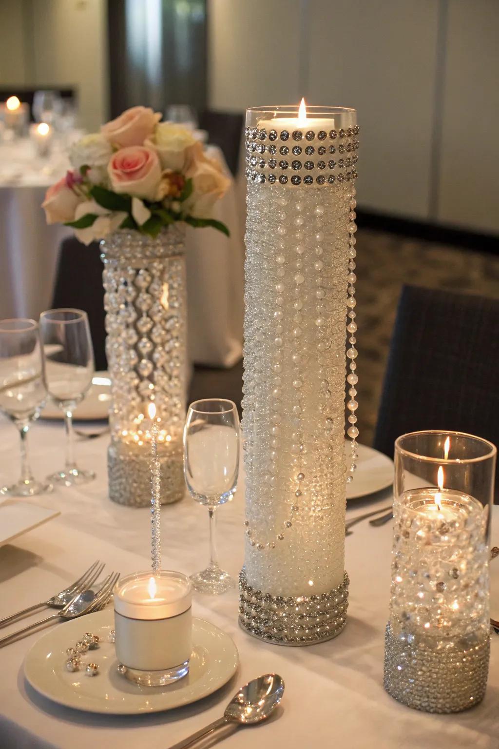 Crystals and beads bring a touch of glamour to your vases.